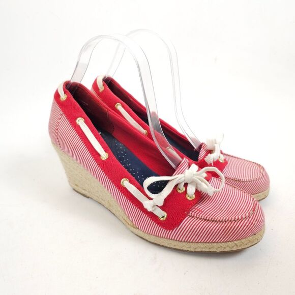 Sperry Clarens Womens Wedge Red white Striped Ropes Espadrilles shoes Size 9.5 M - Picture 11 of 11